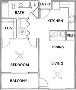 A- One Bedroom / One Bath - 687 Sq.Ft.*